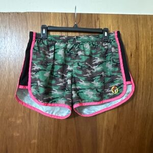 Camo Athletic Shorts with Pink Trim